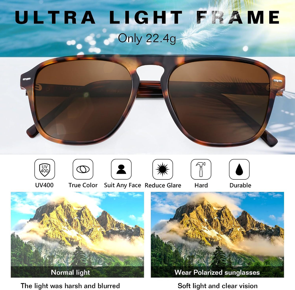 ÉÌƷͼƬ 51 | B0F4D461TF | FEISEDY Polarized Aviator Mens Sunglasses Square Modern Women Vintage Style Acetate Frame UV400 B0191