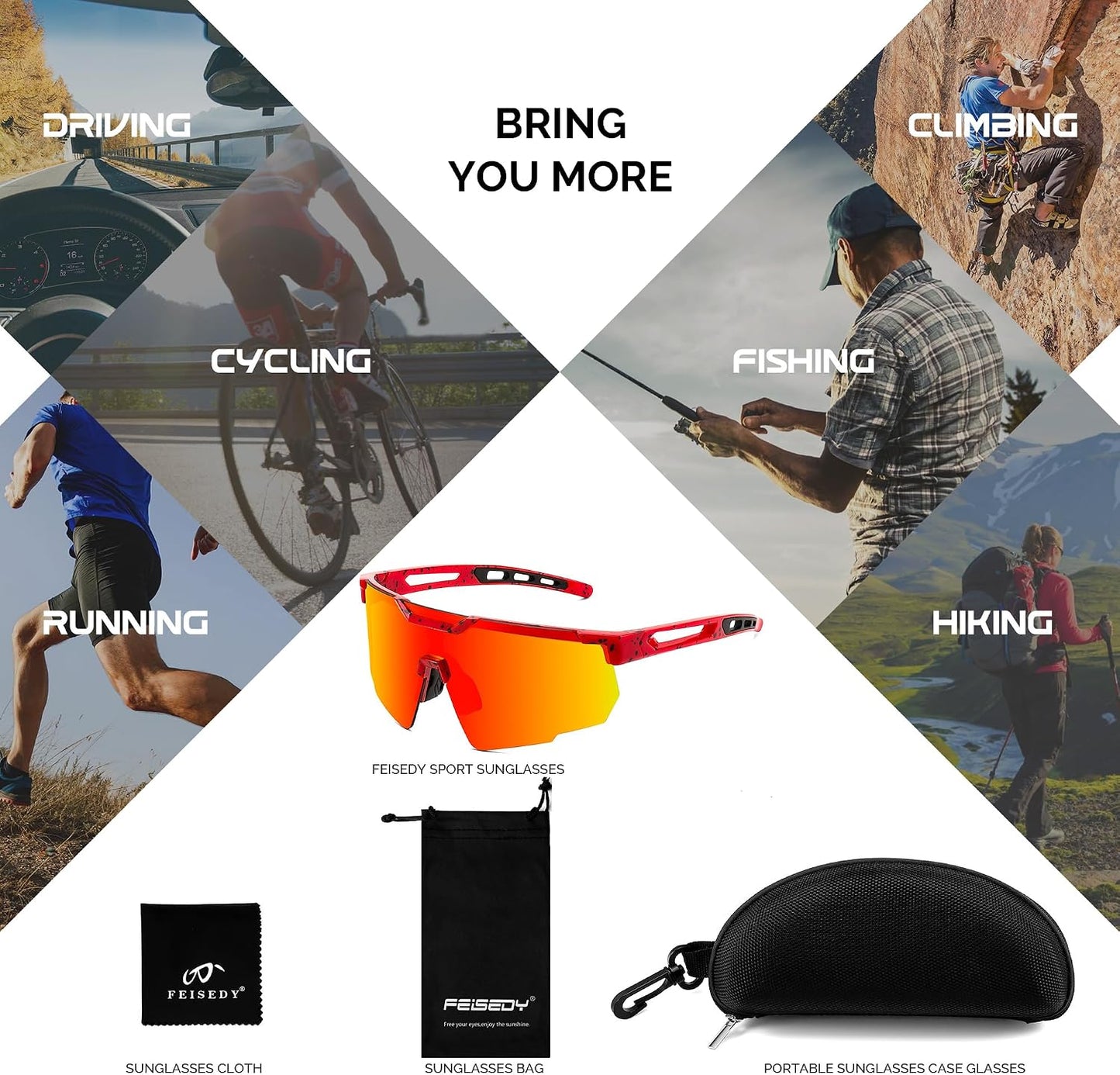 商品图片 29 | B0D2R93ZVQ | FEISEDY Cycling Sunglasses for Men Women, Sport Sunglasses for Baseball Softball Running Fishing Golf UV400 B0167