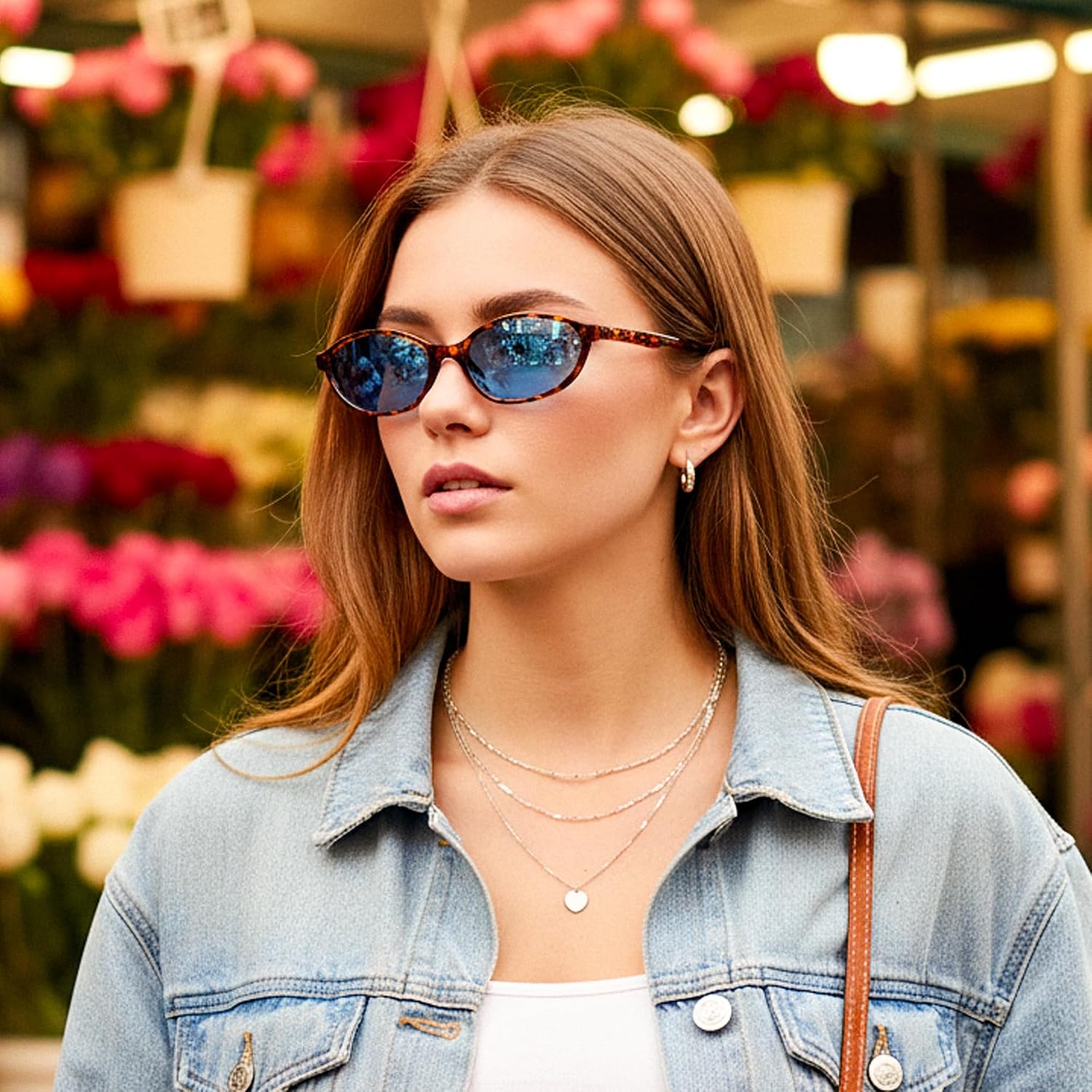 商品图片 58 | B0DMN6519L | FEISEDY Retro Oval Cat Eye Sunglasses for Women 90s Narrow Lightweight Shades Y2k Trendy Sunnies B0257