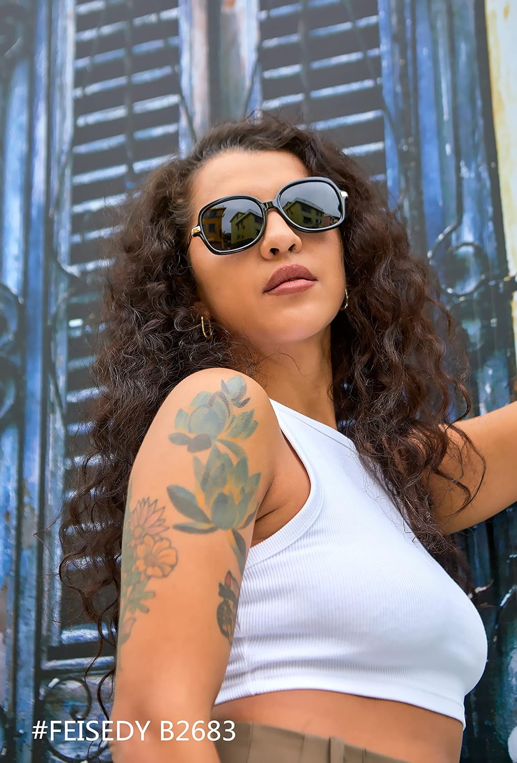 商品图片 4 | B08QDD5B67 | FEISEDY Classic Womens Elegant Polarized Sunglasses Ladies Wide Square Sunglasses Shades B2683
