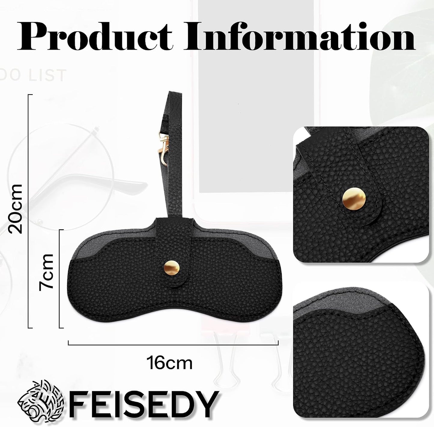 商品图片 15 | B0FMY27LR3 | FEISEDY Sunglass Case, 2Pcs Soft Leather Eyeglass Cases for Women | Slim Portable Glasses Holder, with Button-Closure Wrist Strap for Travel & Outdoor B0308