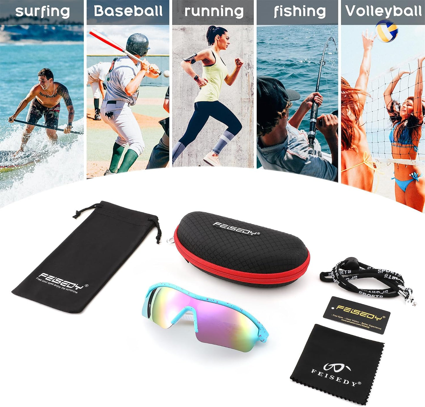 商品图片 38 | B0C7189J4Z | FEISEDY Men Sunglasses, Polarized Cycling Sunglasses, UV400 Sports Baseball Running Fishing Hiking Shades B2372