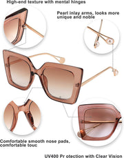 ÉÌƷͼƬ 5 | B08HVPGJW5 | FEISEDY Sunglasses Womens Trendy, Oversized Square Shades, Pearl Inlay Cat Eye Frame UV400 Protection B2625