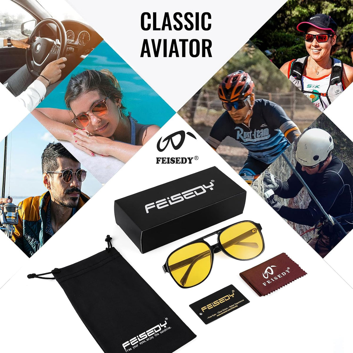 ÉÌƷͼƬ 112 | B0CB543WBD | FEISEDY Vintage Retro 70s Plastic Aviator Sunglasses Women Men Classic Large Squared Frame B2751