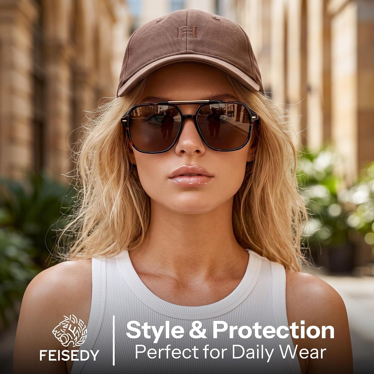 商品图片 34 | B0H71K72HH | FEISEDY Retro Aviator Sunglasses for Women Men 70s Square Sun Glasses B0281