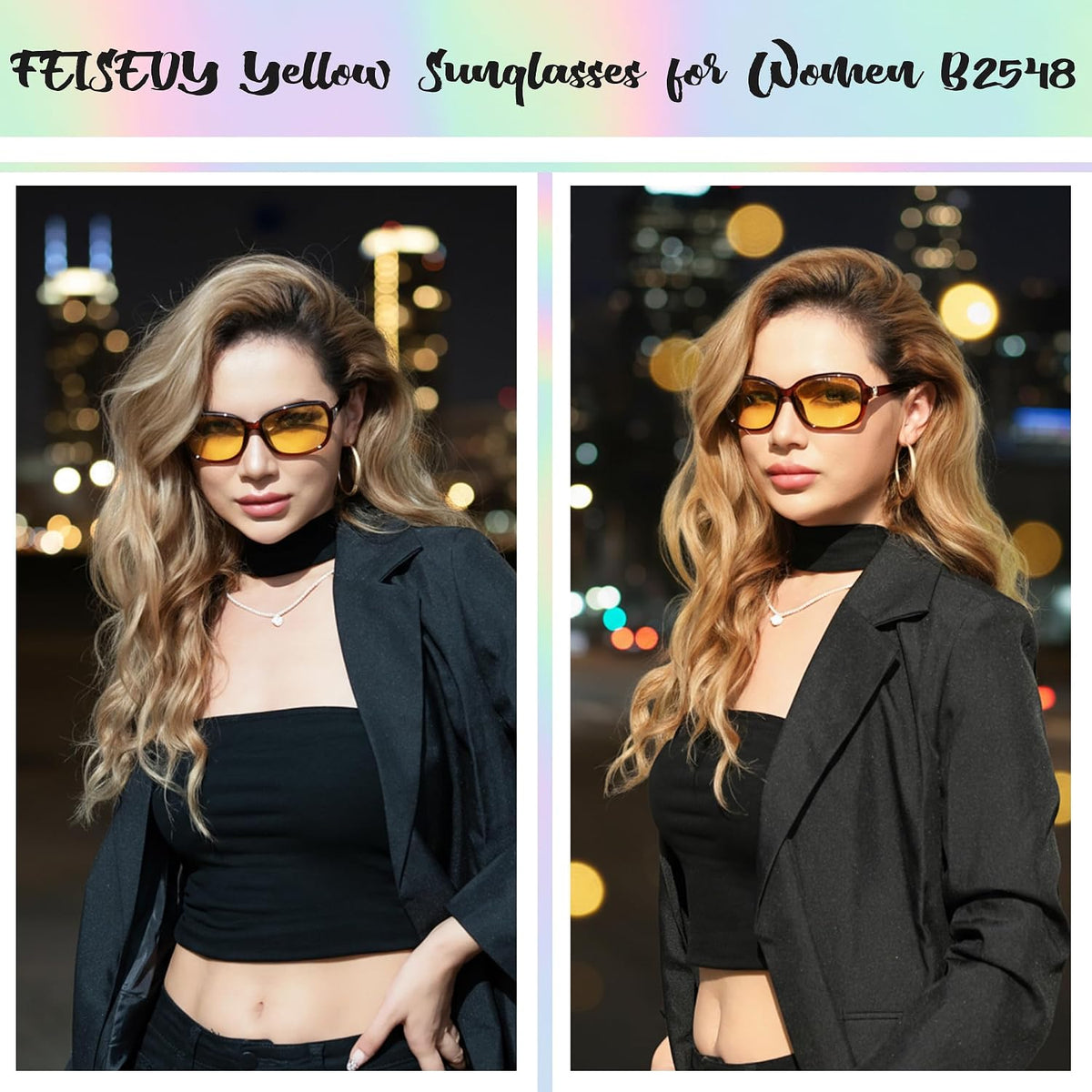 ÉÌƷͼƬ 43 | B081YY5RM3 | FEISEDY Classic Womens Night Glasses Driving Anti Glare Wrap Around Yellow Sunglasses B2548