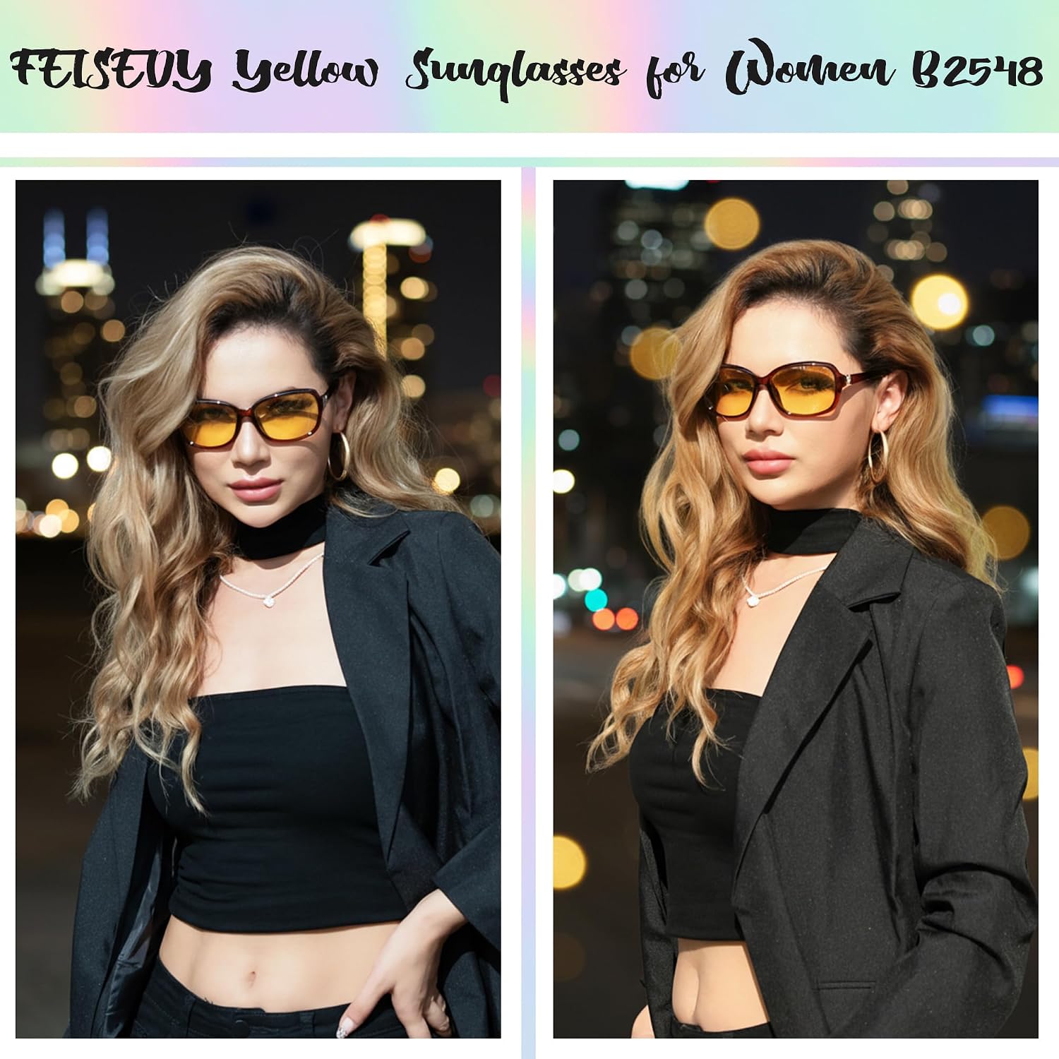 商品图片 43 | B081YY5RM3 | FEISEDY Classic Womens Night Glasses Driving Anti Glare Wrap Around Yellow Sunglasses B2548