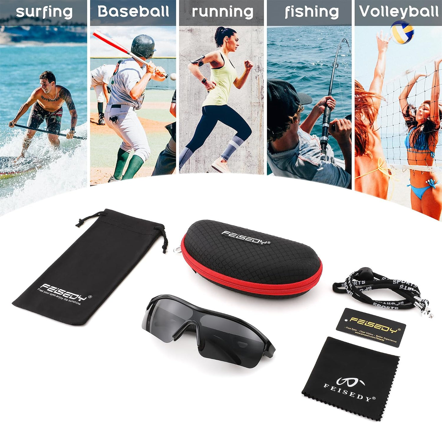 商品图片 22 | B0C7189J4Z | FEISEDY Men Sunglasses, Polarized Cycling Sunglasses, UV400 Sports Baseball Running Fishing Hiking Shades B2372