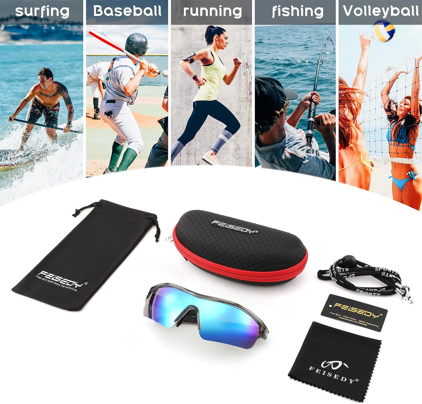 商品图片 30 | B0C7189J4Z | FEISEDY Men Sunglasses, Polarized Cycling Sunglasses, UV400 Sports Baseball Running Fishing Hiking Shades B2372