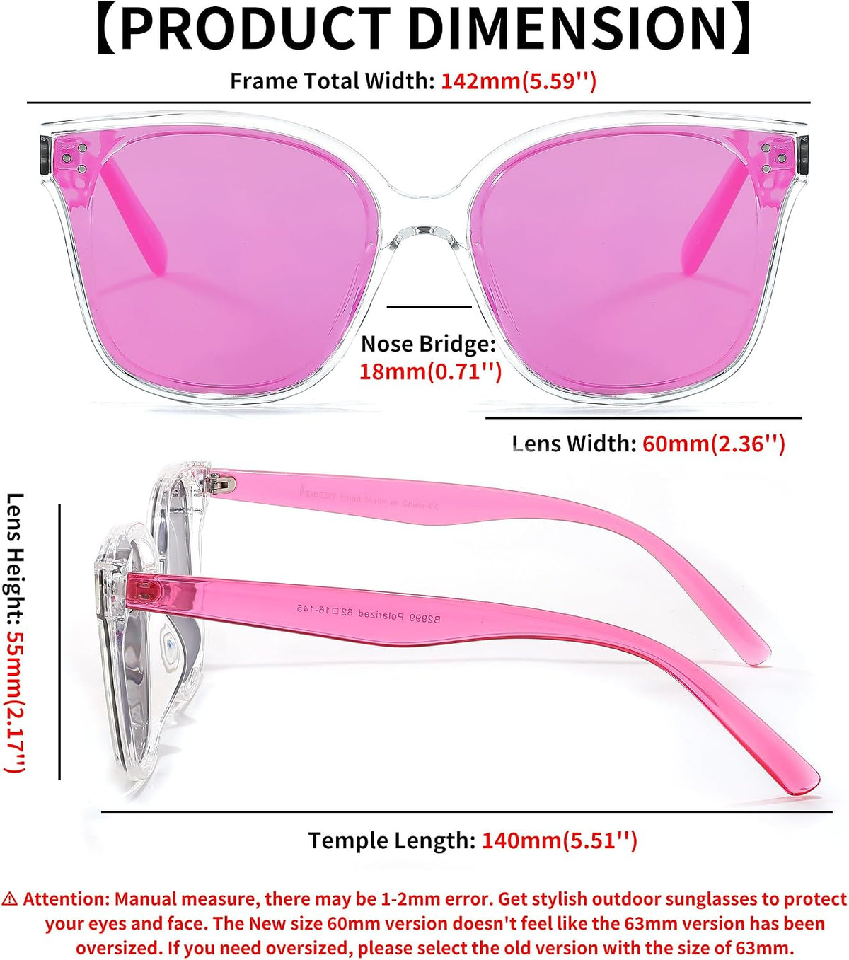 ÉÌƷͼƬ 94 | B0871BKMTN | FEISEDY Oversized Polarized Sunglasses - UV400 Protection, Square Fashion Sun Glasses for Outdoor & Daily B2600