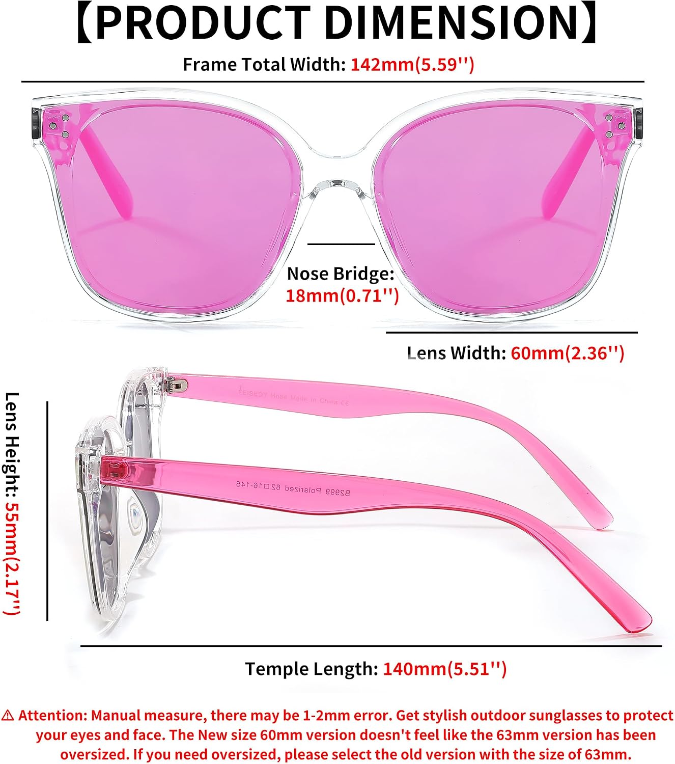 商品图片 94 | B0871BKMTN | FEISEDY Oversized Polarized Sunglasses - UV400 Protection, Square Fashion Sun Glasses for Outdoor & Daily B2600