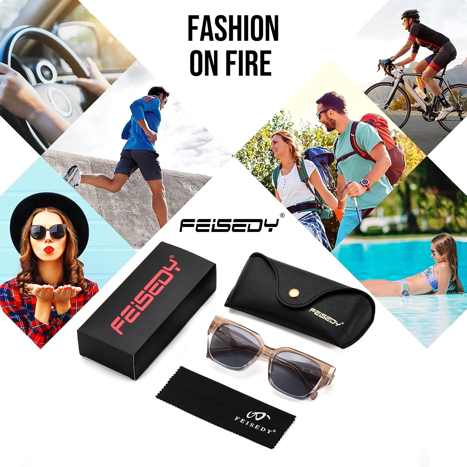 商品图片 13 | B0CWH35L5W | FEISEDY Square Fashion Sunglasses for Men Women Trendy Chunky Rectangle Sun Glasses Designer Style Shades B0107