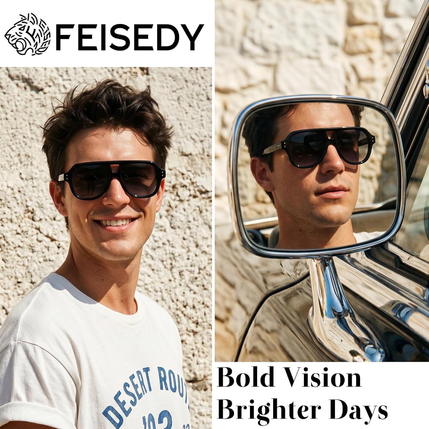 商品图片 24 | B0H1WK6BZT | FEISEDY Retro Aviator Polarized Sunglasses Men Women Trendy Square B0433