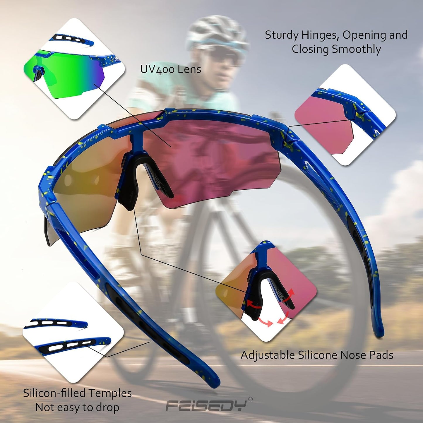 商品图片 10 | B0D2R93ZVQ | FEISEDY Cycling Sunglasses for Men Women, Sport Sunglasses for Baseball Softball Running Fishing Golf UV400 B0167