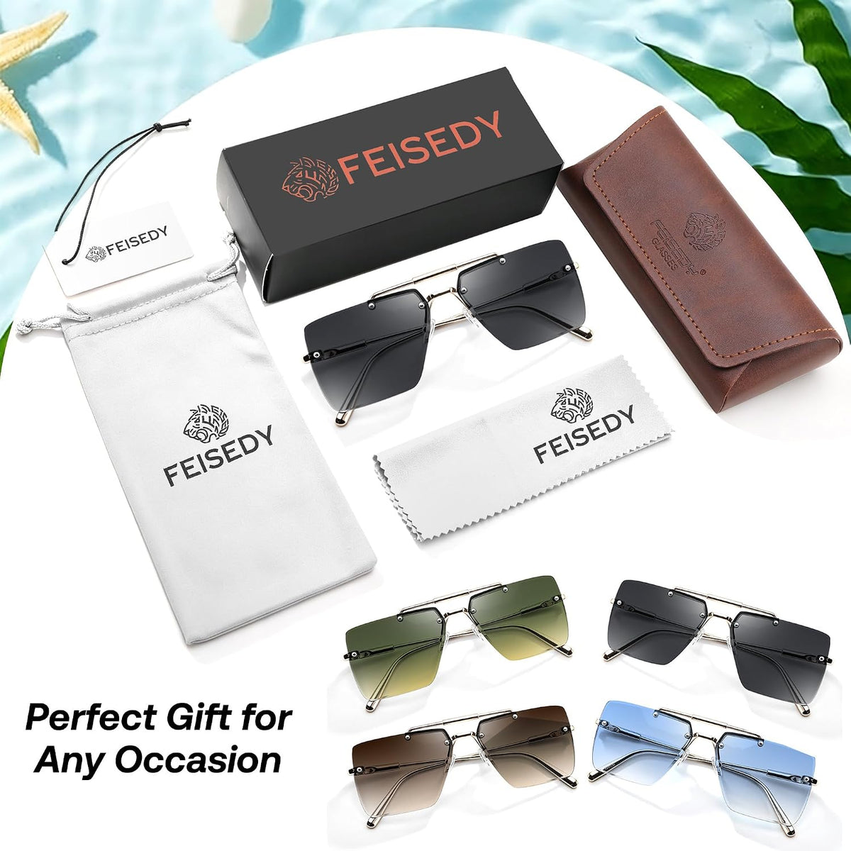 商品图片 6 | B0HFJXV98G | FEISEDY Rimless Aviator Sunglasses for Women Men Luxury UV400 Shades