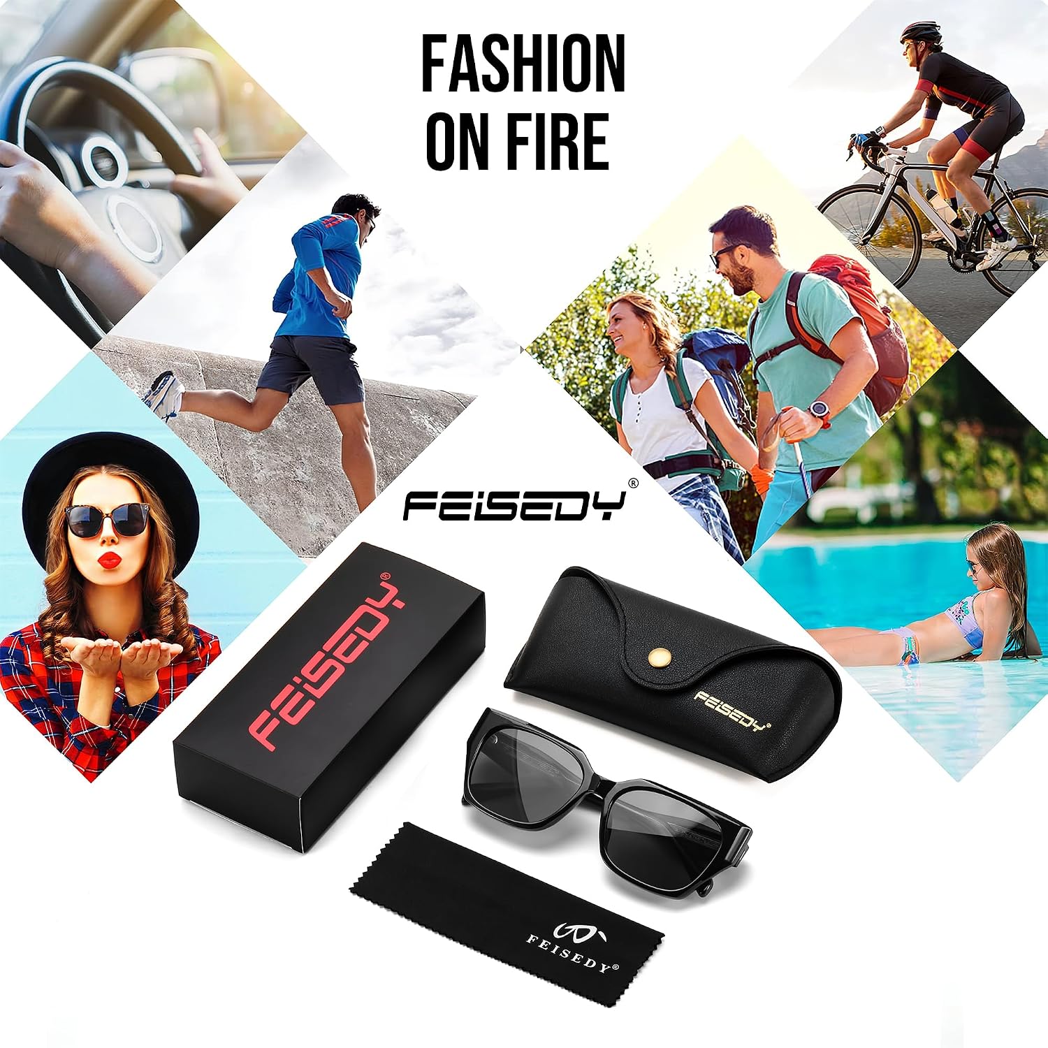 商品图片 19 | B0CWH35L5W | FEISEDY Square Fashion Sunglasses for Men Women Trendy Chunky Rectangle Sun Glasses Designer Style Shades B0107