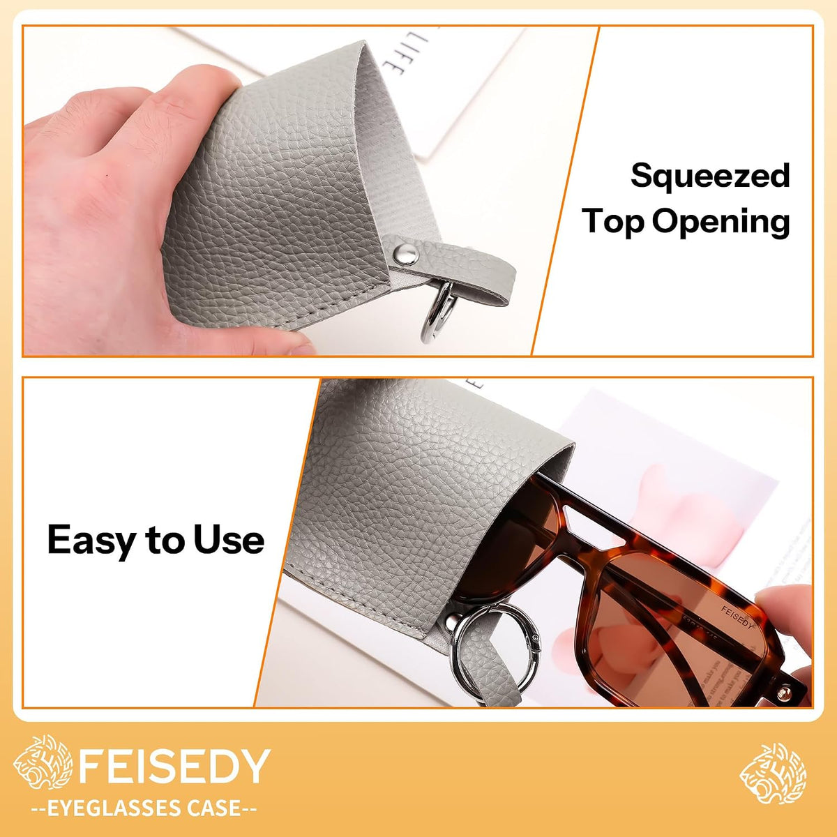 ÉÌƷͼƬ 22 | B0FKBLV8J9 | FEISEDY 2Pack Portable Glasses Case with Clip Hook, Soft Leather Eyeglass case Bag, Slim Sunglasses Pouch B0313