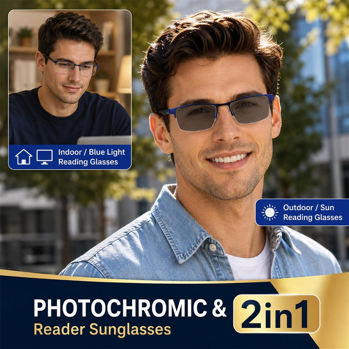 商品图片 17 | B0HBQMR3BM | FEISEDY Photochromic Reading Glasses Blue Light Blocking Readers B1662
