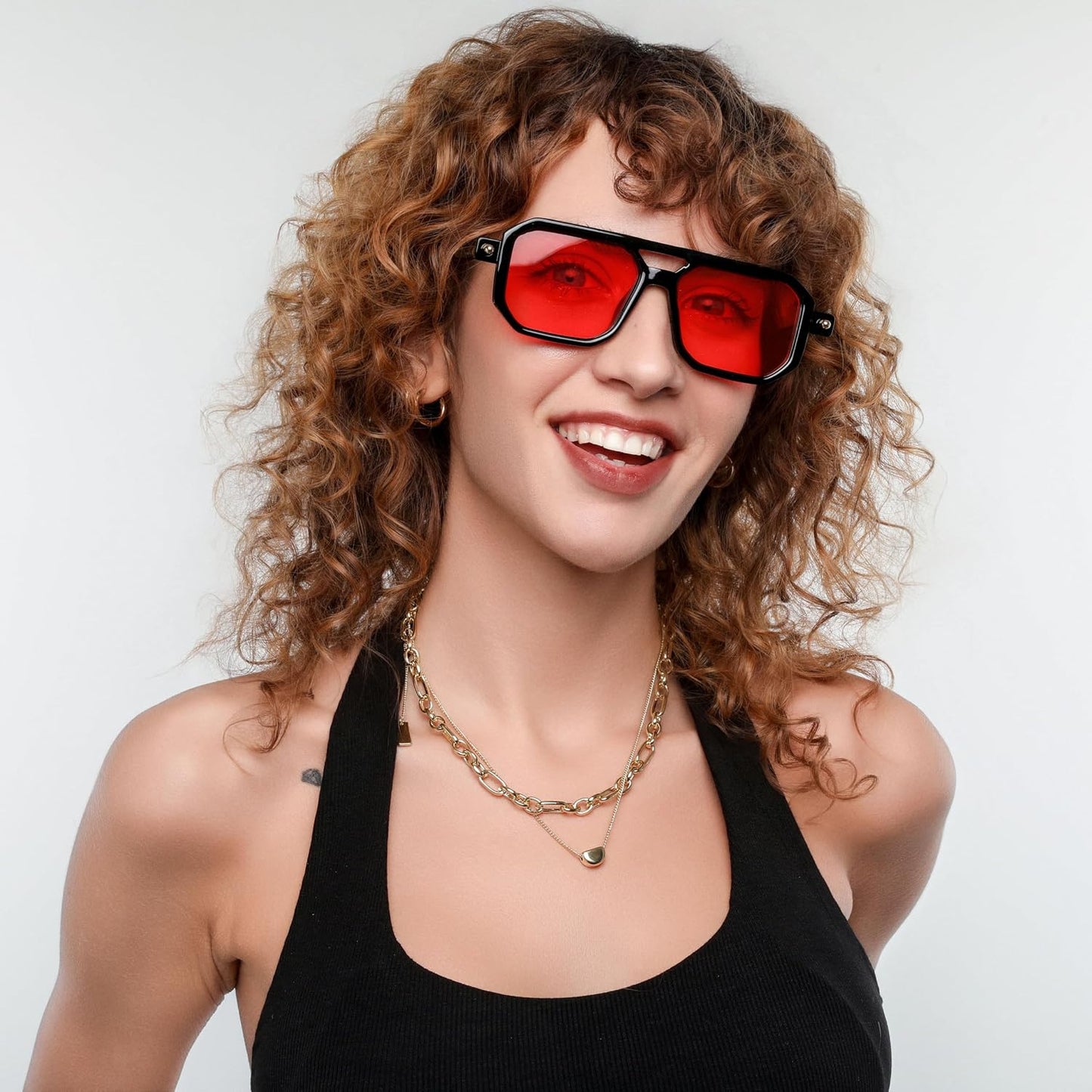 商品图片 192 | B09YTJ4FQZ | FEISEDY Vintage Square 70s Flat Aviator Sunglasses Women Men Classic Retro Stylish Frame UV400 Sunglasses B2622