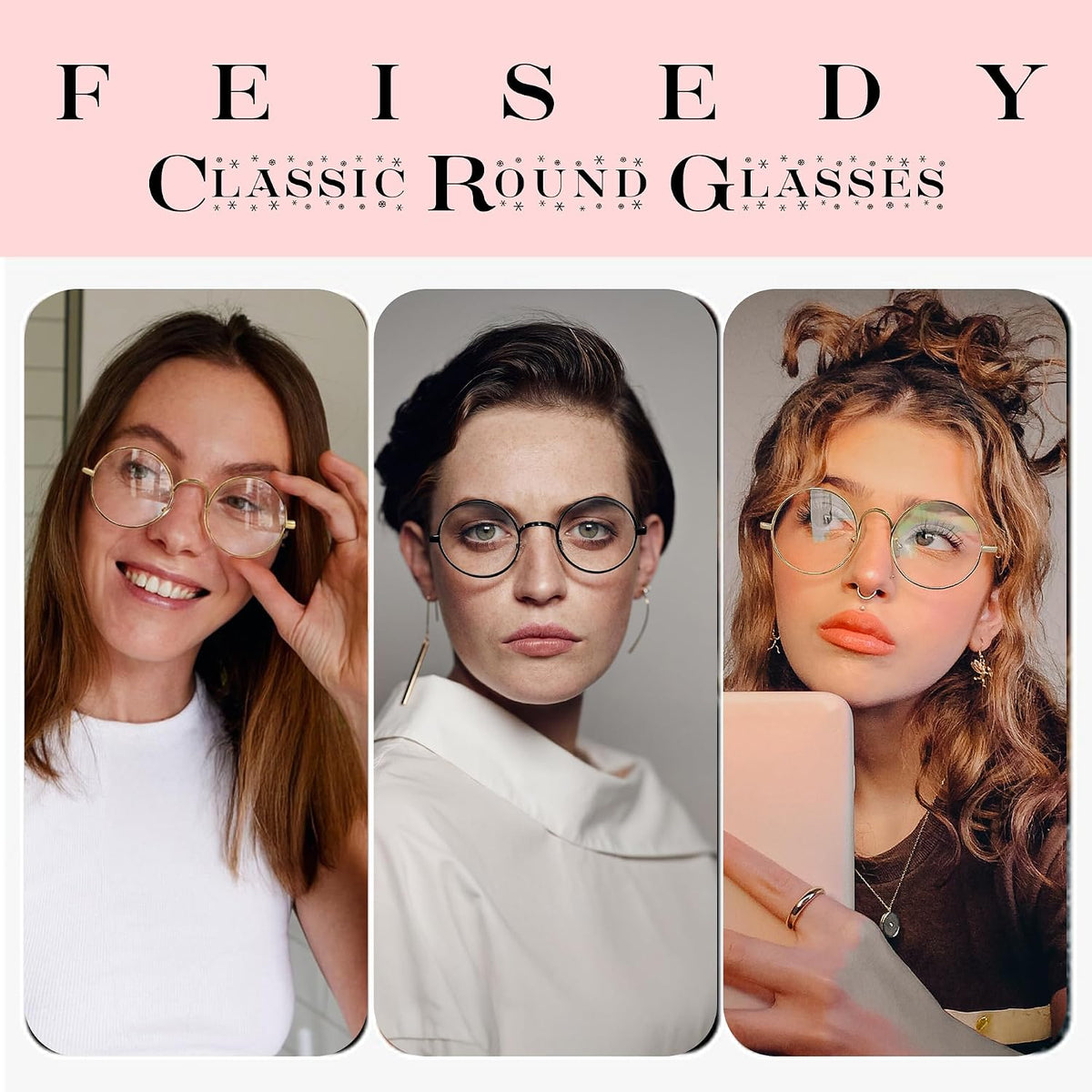 商品图片 3 | B0DSPCTJN4 | FEISEDY Metal Round Glasses for Men Women Retro Nerd Eyeglasses Classic Clear Lens Frame Costume Accessories B0275