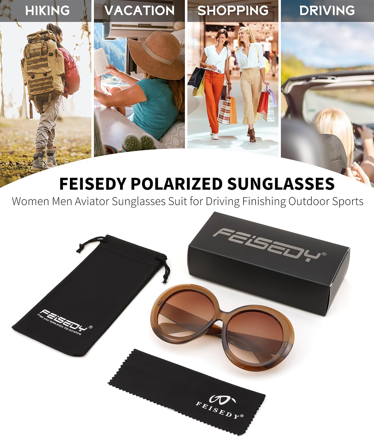商品图片 19 | B0C7ZVD4MD | FEISEDY Oval Oversized Trendy Sunglasses Women Men Stylish Retro Big Frame Vacation Sun Glasees UV400 Protection B0017