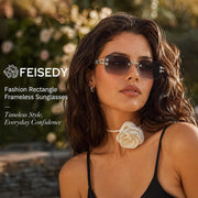 ÉÌƷͼƬ 15 | B0GX6FSM23 | FEISEDY Retro Rimless Rectangle Y2K Tinted Sunglasses for Women Men B0423