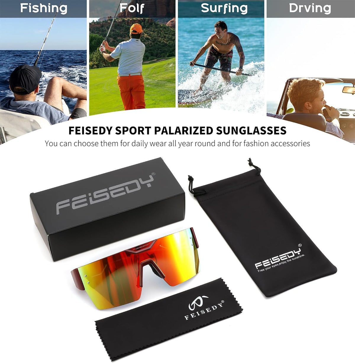 ÉÌƷͼƬ 6 | B0D4Y6RY37 | FEISEDY Sunglasses Men Women, Big Oversized Square Frame,UV400 Mirrored Sun Glasses, Cycling Driving Fishing Hiking B0064