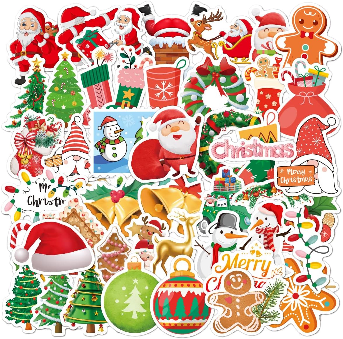 Colorful | B0FY512X1D | 50PCS Christmas Theme Stickers for Cards & Crafts, Vinyl Waterproof Xmas Holiday Stickers Festive Gifts for Kids and Teens