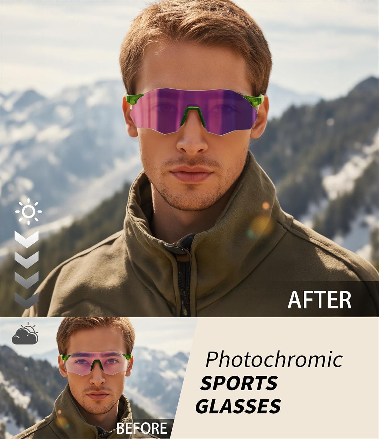 商品图片 11 | B0FHNVLT2X | FEISEDY Photochromic Cycling Glasses for Men Women Mountain Bike Sports Sunglasses UV Protection B0310