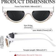 ÉÌƷͼƬ 5 | B0BKQFVBKQ | FEISEDY Women Crystal Cateye Sunglasses Half Frame Sparkling Trendy Retro Clout Goggles B2975