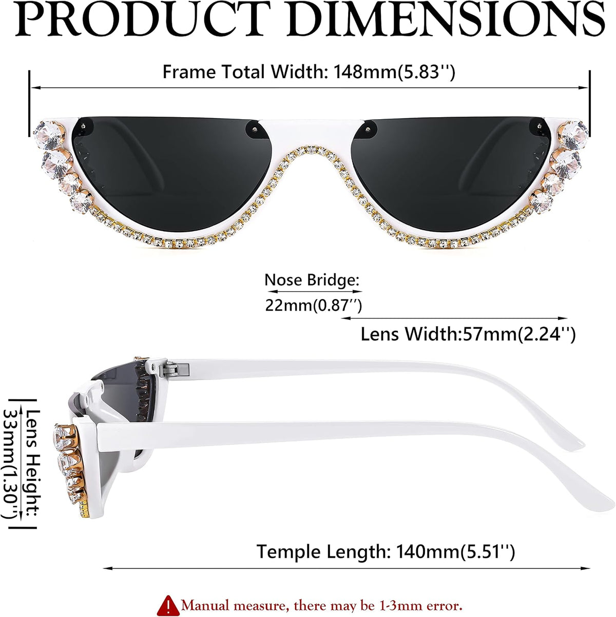 ÉÌƷͼƬ 5 | B0BKQFVBKQ | FEISEDY Women Crystal Cateye Sunglasses Half Frame Sparkling Trendy Retro Clout Goggles B2975