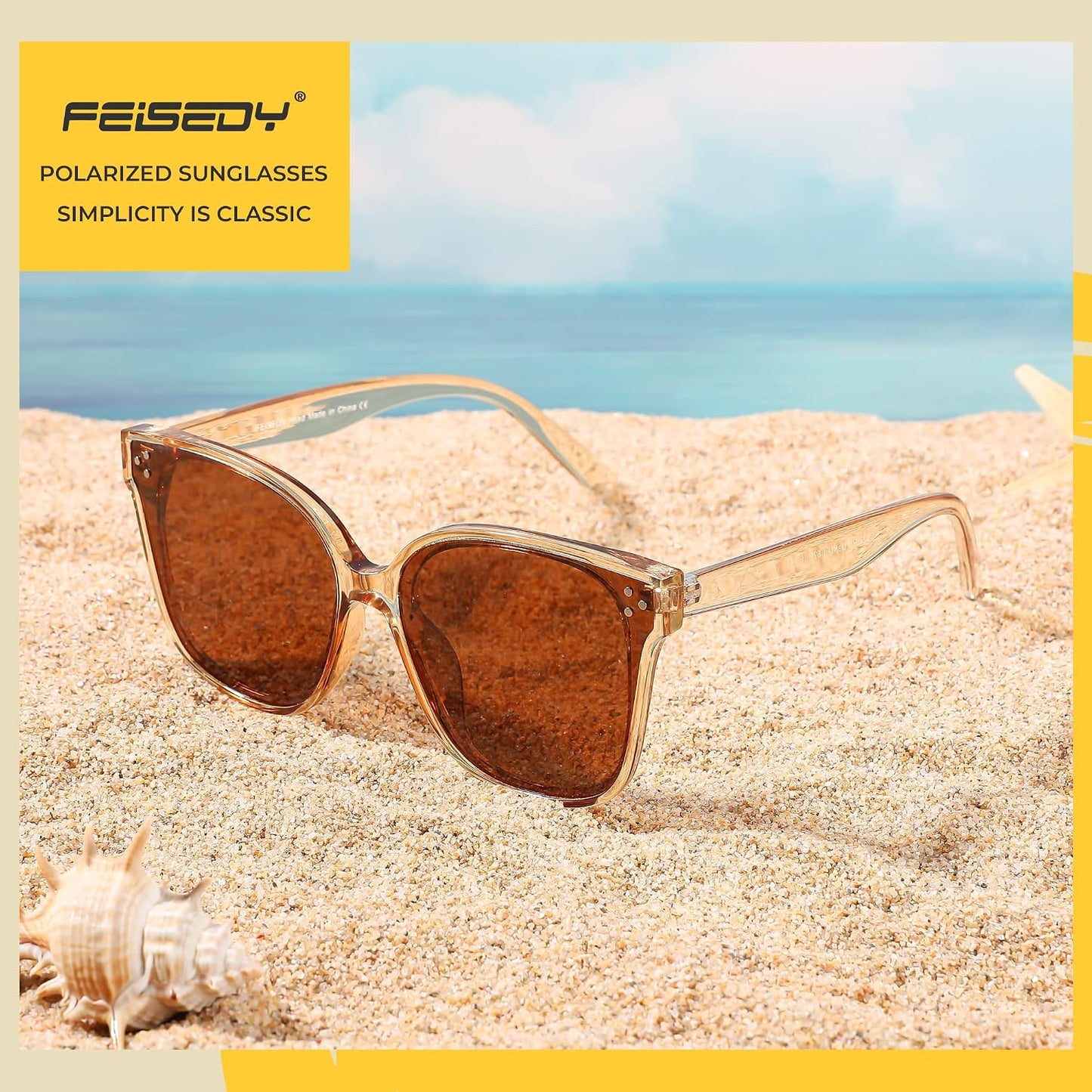 商品图片 103 | B0871BKMTN | FEISEDY Oversized Polarized Sunglasses - UV400 Protection, Square Fashion Sun Glasses for Outdoor & Daily B2600