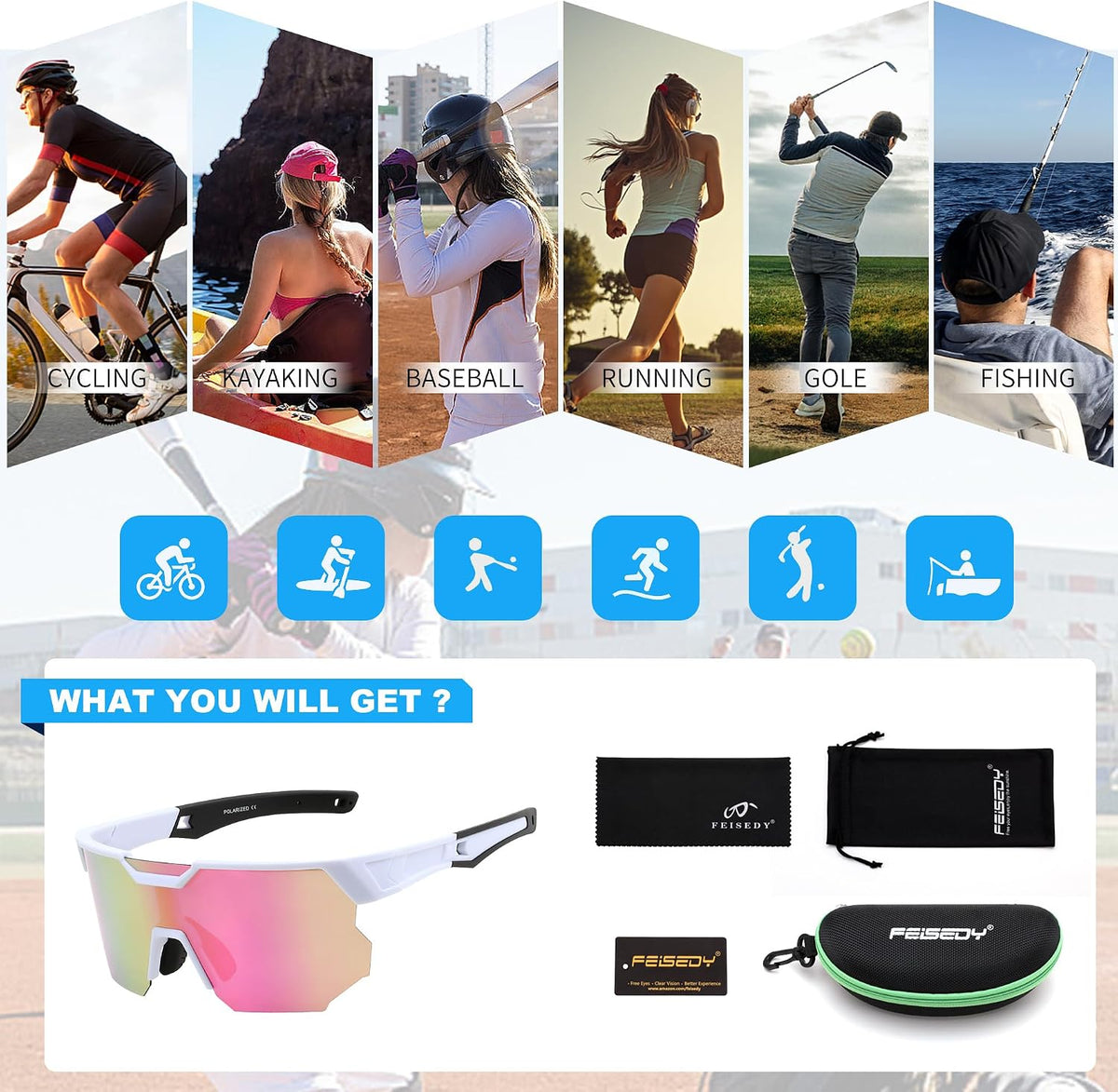 ÉÌƷͼƬ 14 | B0DPX8G9RG | FEISEDY Polarized Sports Sunglasses for Men and Women,UV400 Baseball Sunglasses Youth Cycling Softball Goggles B0206