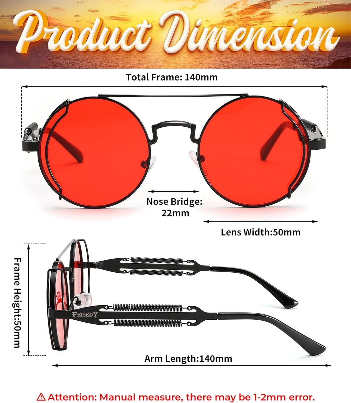 ÉÌƷͼƬ 13 | B0BD4MSMZQ | FEISEDY Aviator Sunglasses for Men Women Steampunk Round Metal Frame B2351