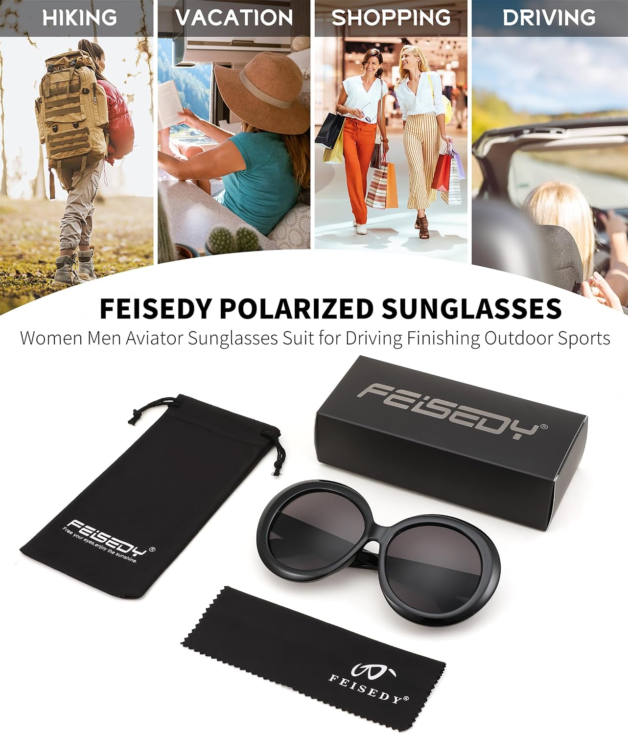 商品图片 7 | B0C7ZVD4MD | FEISEDY Oval Oversized Trendy Sunglasses Women Men Stylish Retro Big Frame Vacation Sun Glasees UV400 Protection B0017
