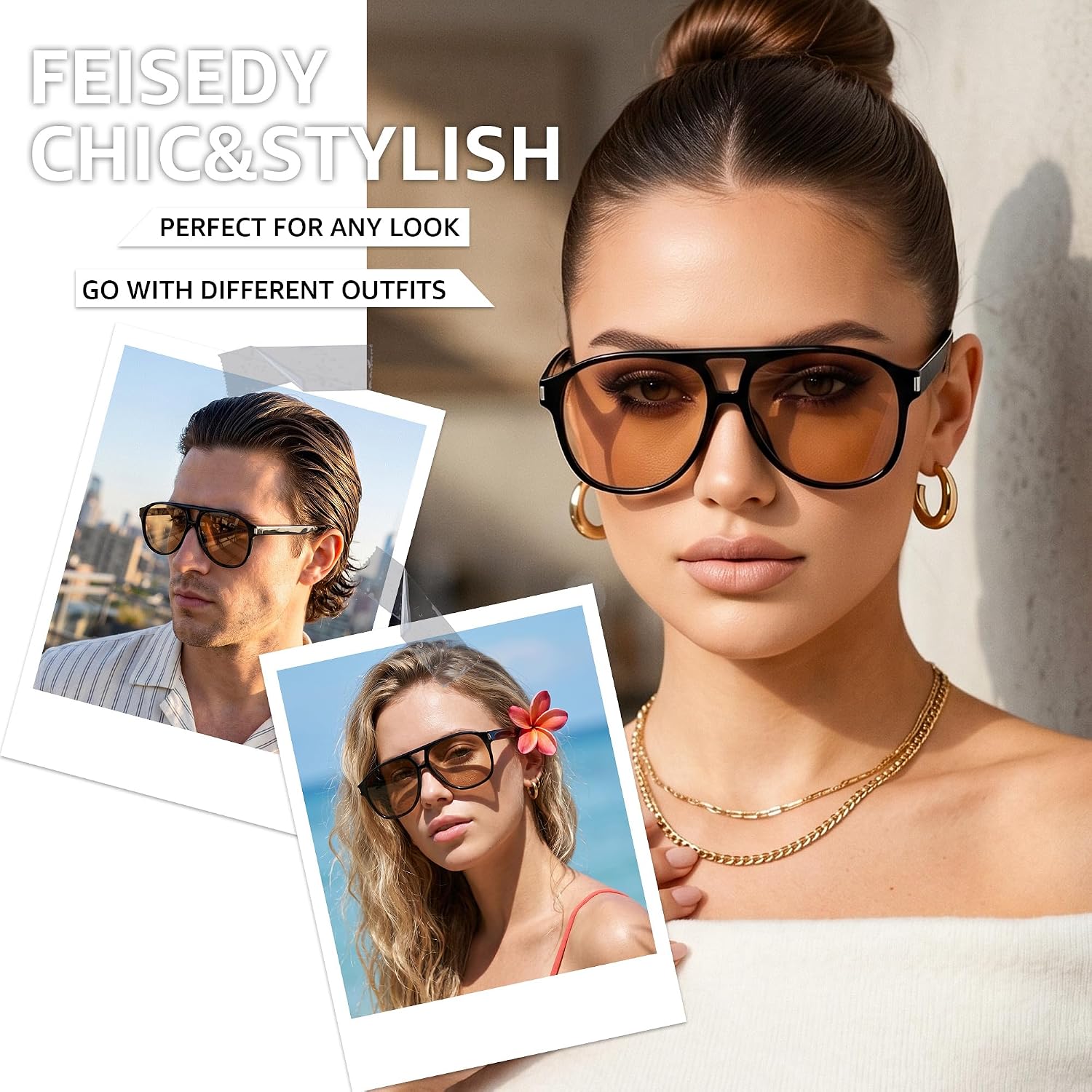 商品图片 37 | B0GXMV1N2N | FEISEDY Retro Aviator Sunglasses for Women Men Square Sunnies 70s Pilot Style Lightweight UV400 Shades B0421