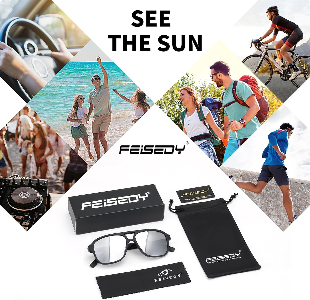ÉÌƷͼƬ 14 | B0CWTR5T38 | FEISEDY Polarized Aviator Sunglasses for Men Women Lightweight TR Frame Double Bridge Square Pilot Sun Glasses Shades B0120
