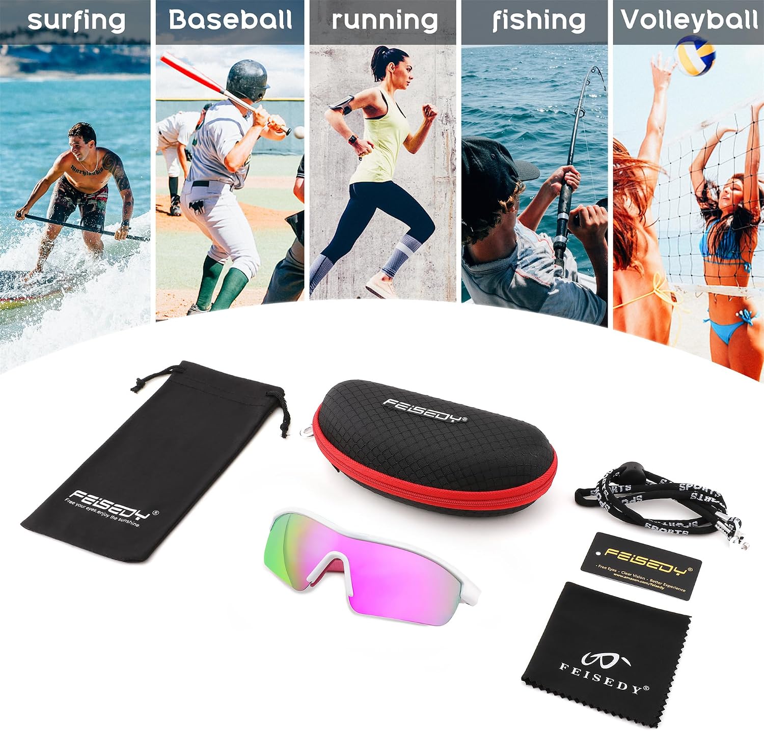 商品图片 15 | B0C7189J4Z | FEISEDY Men Sunglasses, Polarized Cycling Sunglasses, UV400 Sports Baseball Running Fishing Hiking Shades B2372