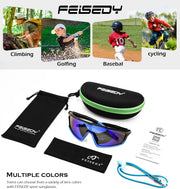 ÉÌƷͼƬ 21 | B0DFLMHFF6 | FEISEDY Kids Teens Baseball Polarized Sunglasses Lightweight TR90 Frame UV400 Sports Cycling Shades for Boys Girls B0186