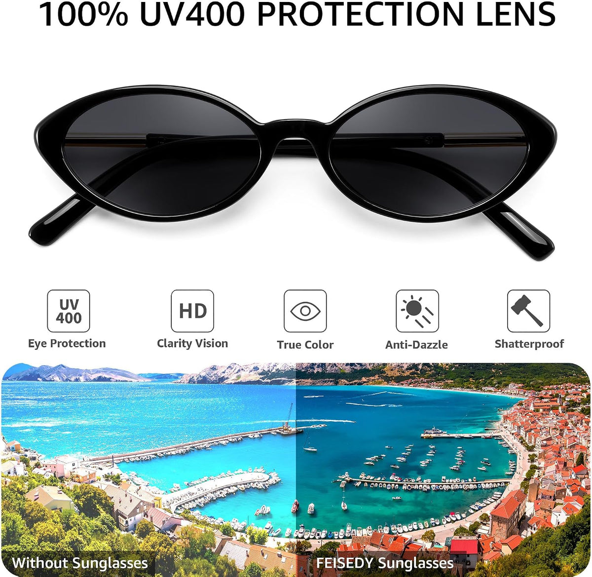 ÉÌƷͼƬ 11 | B0H2VP4ZBG | FEISEDY Oval Cat Eye Sunglasses for Women, 90s Narrow Y2K Shades B0435