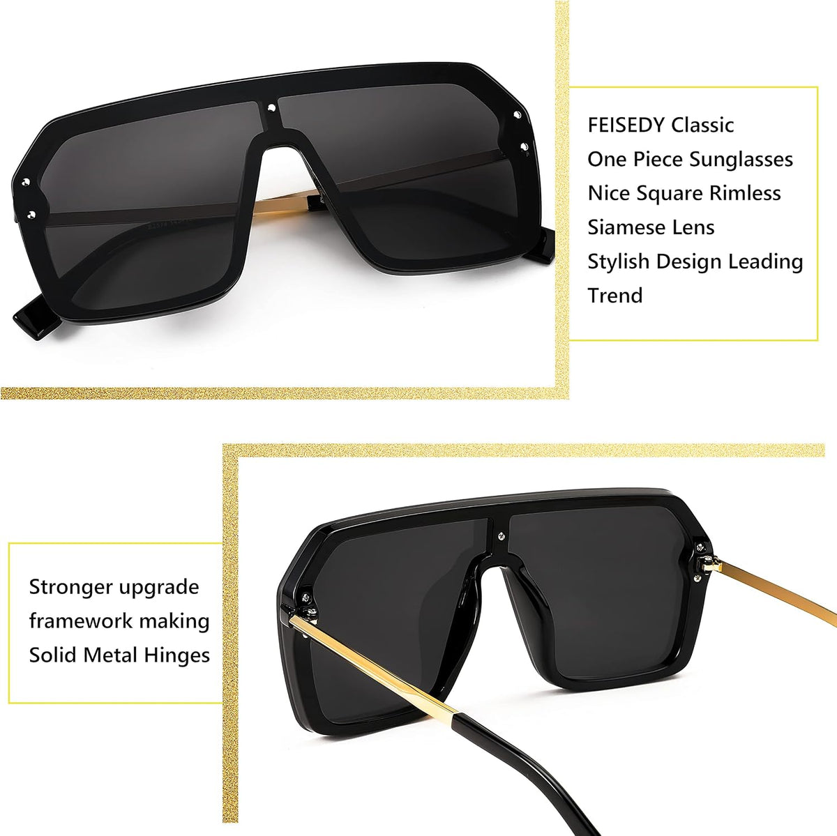 ÉÌƷͼƬ 20 | B0854JYPB2 | FEISEDY Classic Siamese One Piece Sunglasses Nice Rimless Stylish Retro Design for Women Men B2574