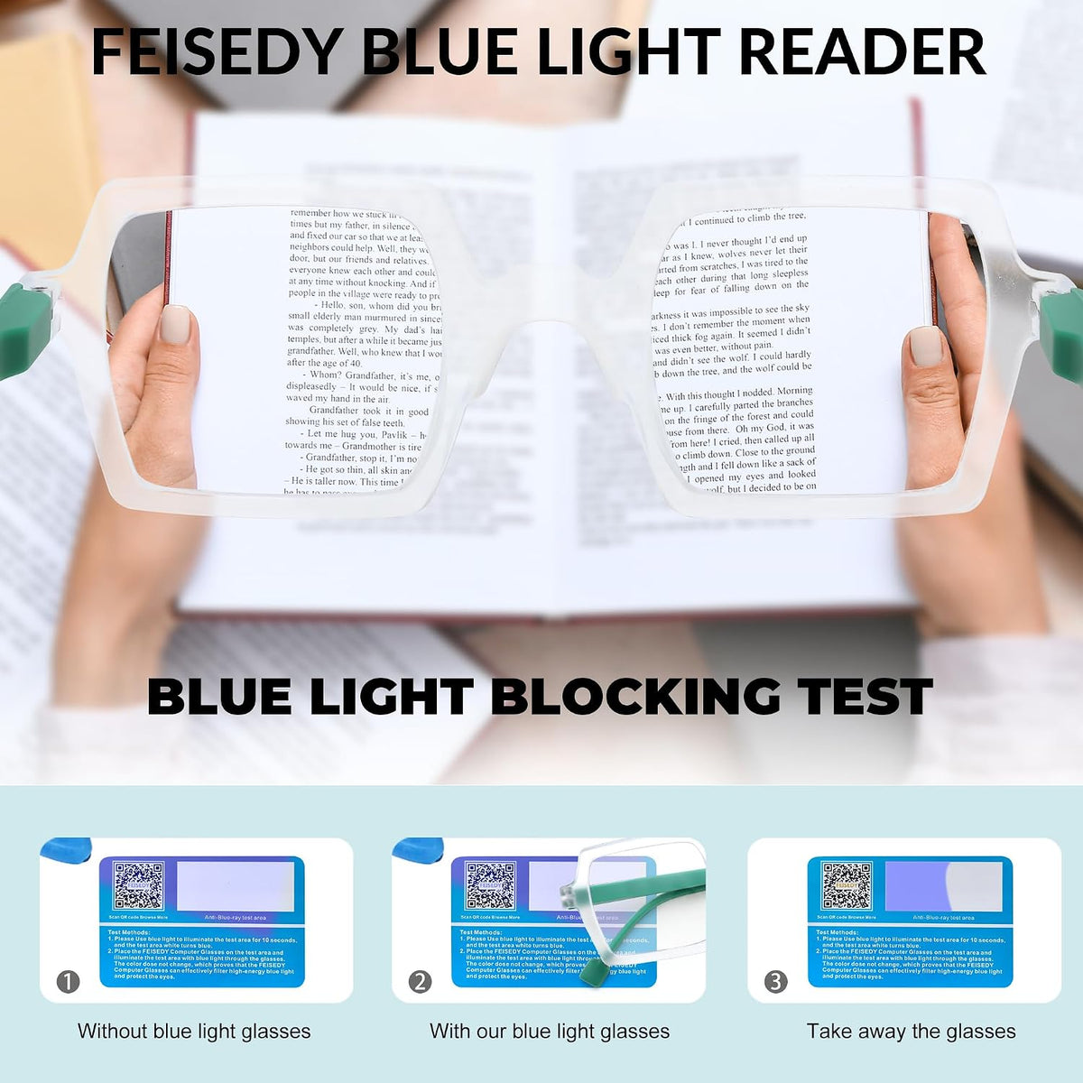 商品图片 18 | B0DNDMV881 | FEISEDY Fashion Blue Light Reading Glasses for Women Square Retro Anti- Glare Digital Eyestrain Readers B0261
