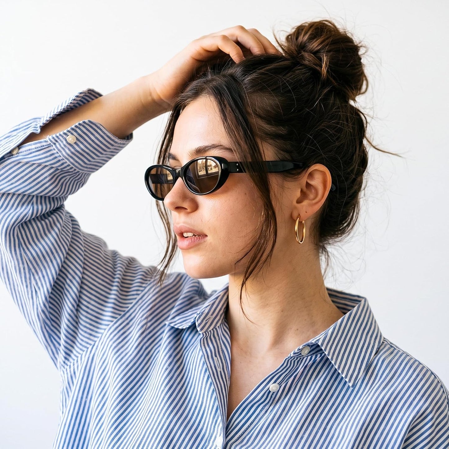 商品图片 3 | B0H6WC71MZ | FEISEDY Retro Oval Polarized Sunglasses for Women Cat Eye TR90 Shades B0460
