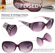 ÉÌƷͼƬ 3 | B0FZSZXXXY | FEISEDY Women's Polarized Sunglasses Wrap Around Rhinestone Design Fashion Sunnies UV400 Protection B1091