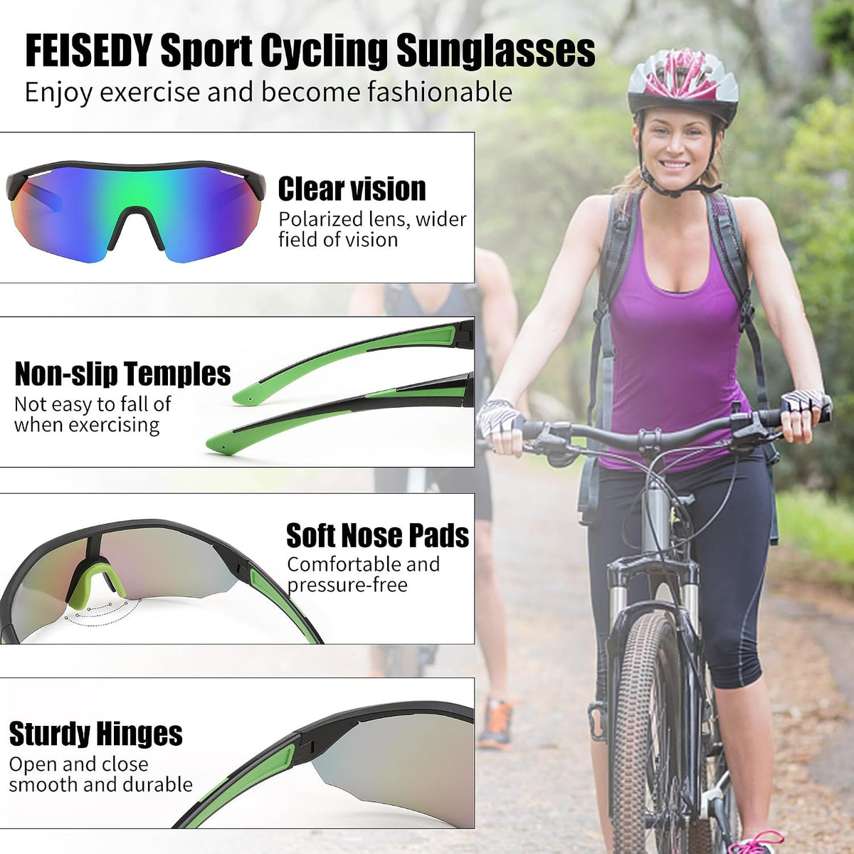 ÉÌƷͼƬ 39 | B0CNCBXTDV | FEISEDY Polarized Sunglasses Baseball Lightweight Frame Men Women Sports Cycling Sun Glasses for MTB UV400 Protection B0056