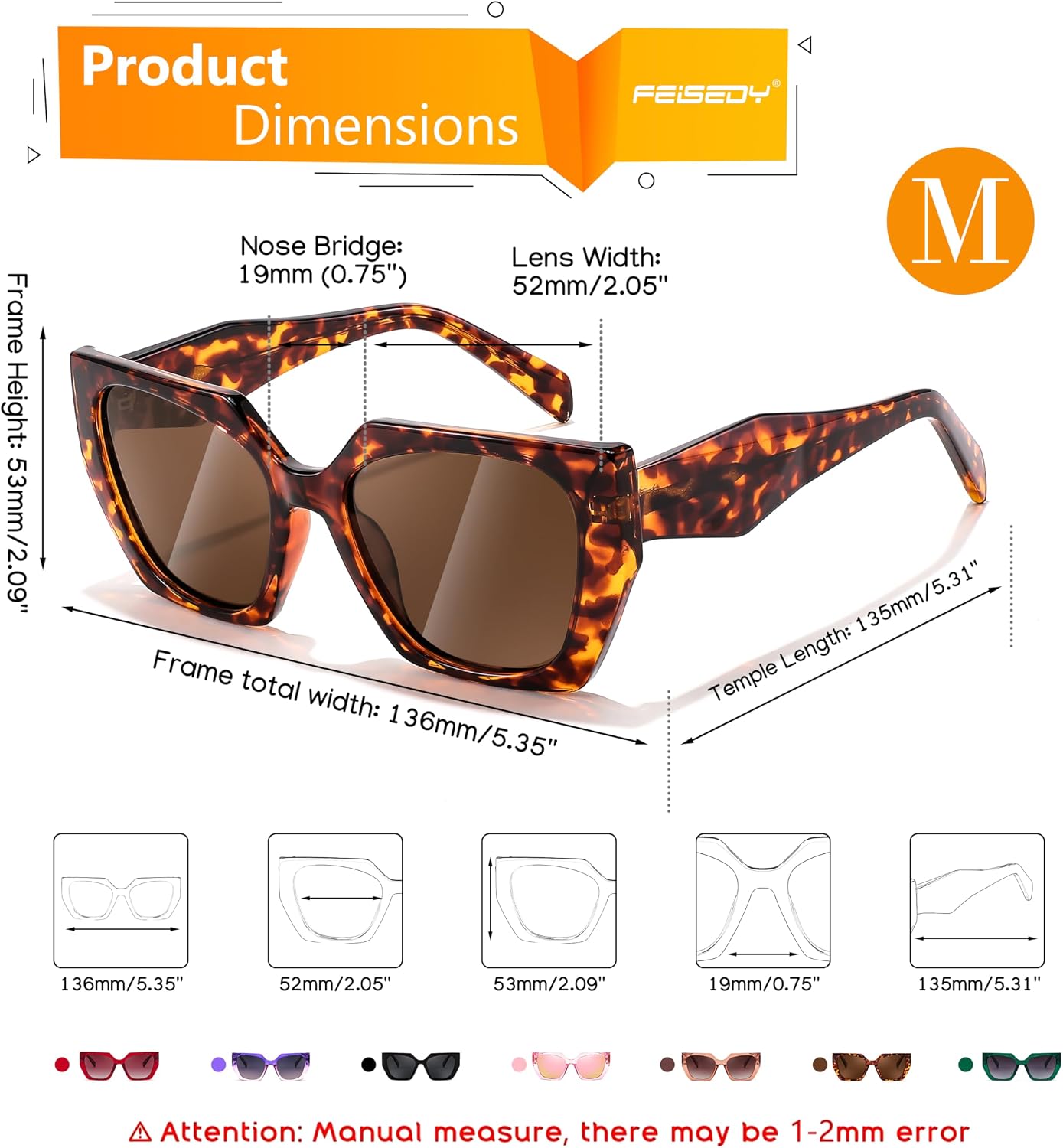 商品图片 21 | B0CNCTSQ2Z | FEISEDY Trendy Polarized Sunglasses, Oversized Irregular TR Frame for Women Men, Retro Shades UV400 B0016