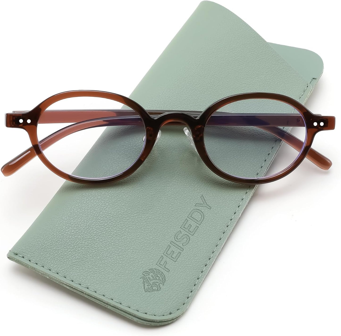 Transparent Tea-brown / 1.5 x | B0GZPKSNGC | FEISEDY Retro Small Oval Reading Glasses for Men Women Blue Light Blocking Computer Readers B1663