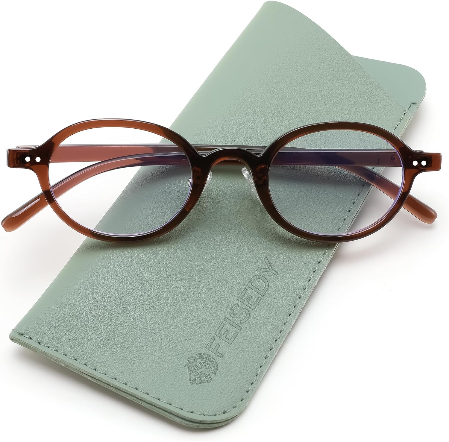 Transparent Tea-brown / 1.5 x | B0GZPKSNGC | FEISEDY Retro Small Oval Reading Glasses for Men Women Blue Light Blocking Computer Readers B1663