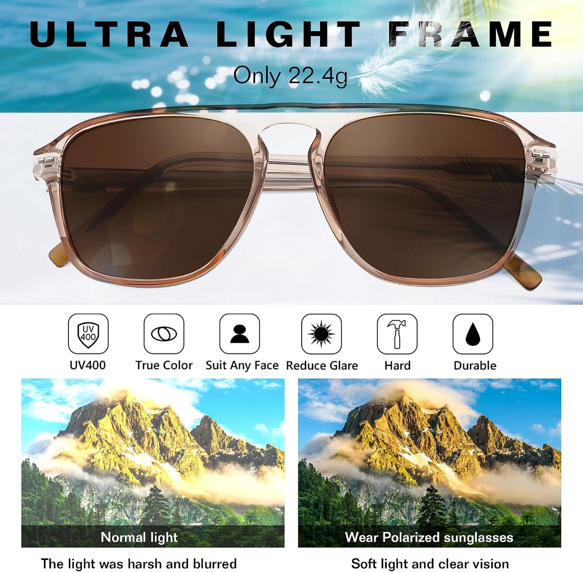 ÉÌƷͼƬ 36 | B0F4D461TF | FEISEDY Polarized Aviator Mens Sunglasses Square Modern Women Vintage Style Acetate Frame UV400 B0191