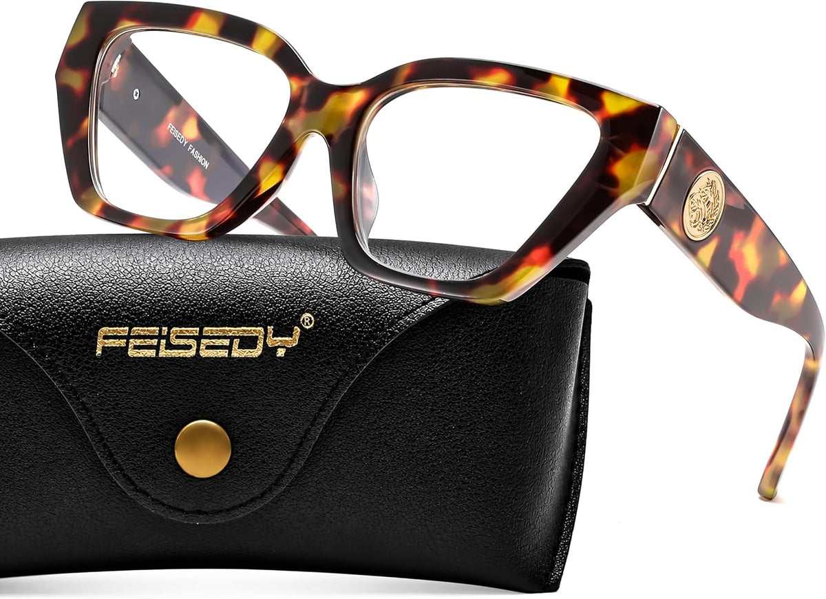 Tortoise / 52 Millimeters | B0GR4MG5FH | FEISEDY Women Cat Eye Blue Light Blocking Glasses for Women B0350